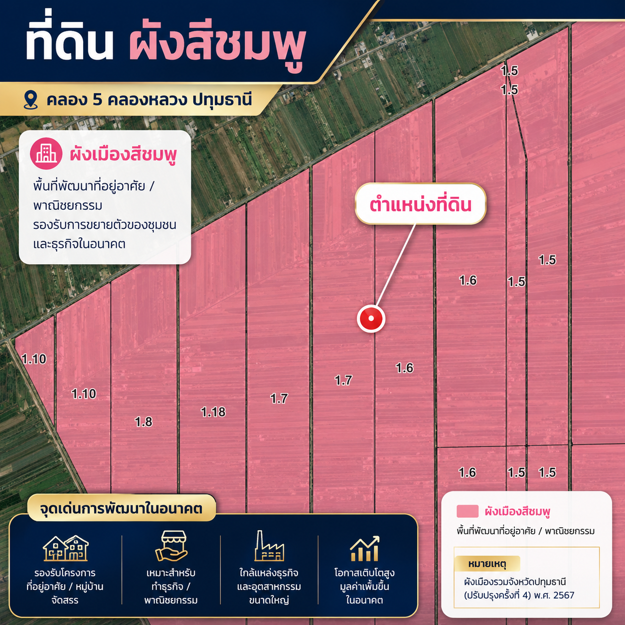 แผนที่ผังสีชมพู ที่ดินคลอง 5 คลองหลวง ปทุมธานี